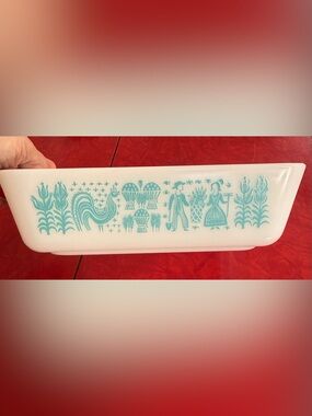 Vintage Pyrex 0503 Amish Butterprint Turquoise Refrigerator Dish 1.5 Qt No Lid